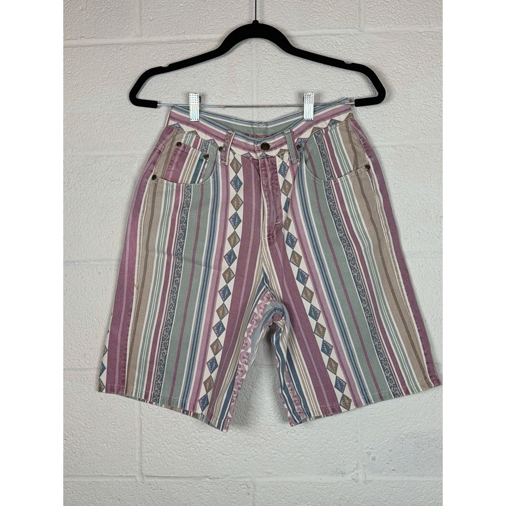 Vtg 90s Zena Jeanswear High Waist Patterned Shorts Aztec Stripe Tag Size 8 -READ